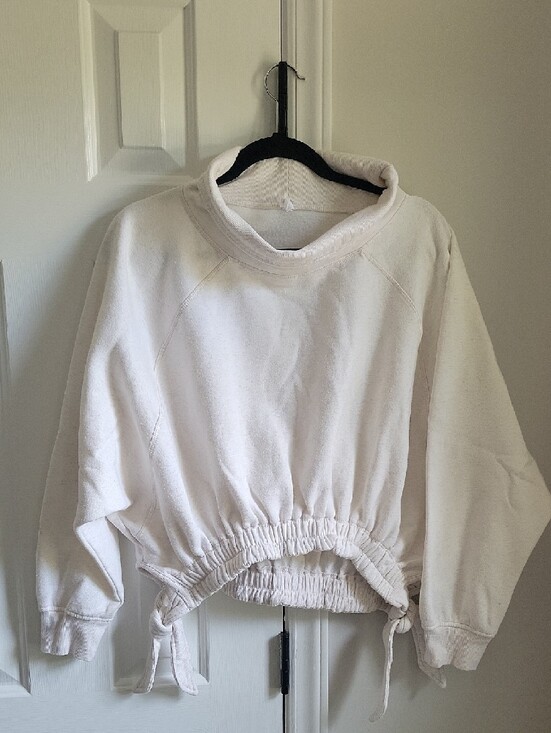 Daily Practice Tops - Daily Practice Cropped Cream Tie-Hem Sweatshirt - Women Tops